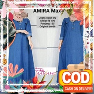 Amira maxy wash denim jeans gamis original / pastel sage