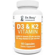 Dr. Berg D3 K2 Vitamin 5000 IU w/MCT Oil - Includes 50 mcg MK7 Vitamin K2 Supplement - 60 Capsules