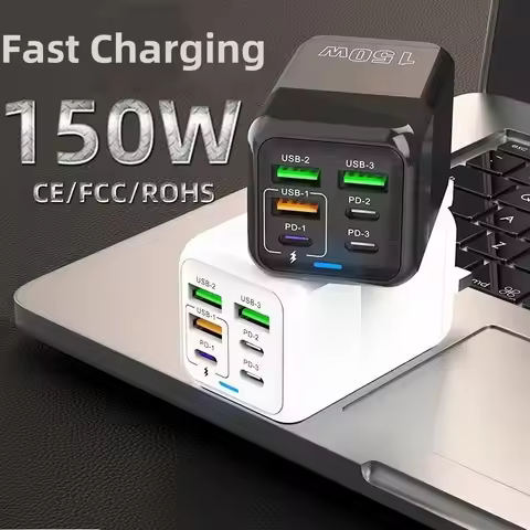 150W Super Quick Charger 6 Ports PD Type C QC 3.0 Cable 6A Ultra High Speed Fast Charging For iPhone