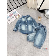 Bộ quần áo bé trai HN888 Bộ bò jean sọc cho bé trai