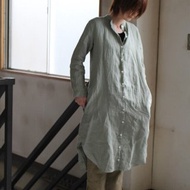スタンドカラーlong shirtロングシャツ リトアニアリネン