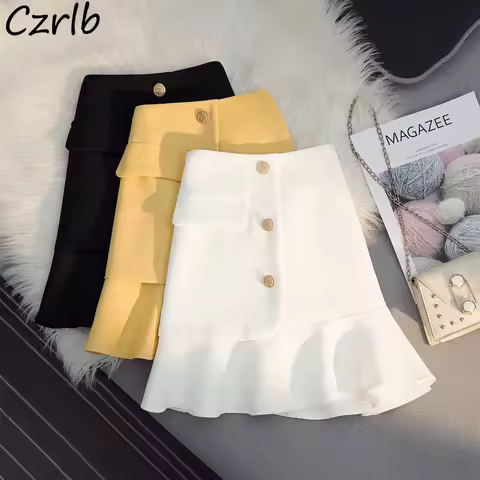 Skirts Women Summer Ruffles Design A-line Solid Empire Streetwear Simple 3-colors All-match Basic Mi