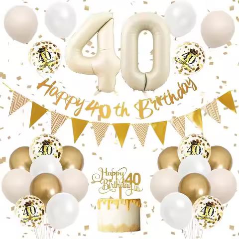 Sand White Gold Beige 40th Birthday Party Decorations 40th Birthday Balloons Happy 40th Birthday Ban
