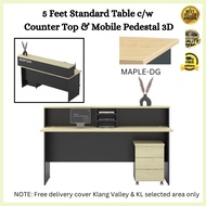 5 Feet Office Table c/w Counter Top & 3D Mobile Pedestal | Study Desk | Writing Desk | Study Table |