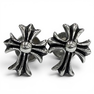 品相極佳 ▼ CHROME HEARTS No.2 CH CRS FAT CH 十字架粗耳釘（2 件入組）925 銀，重 1.7 克，男士，帶收納袋。