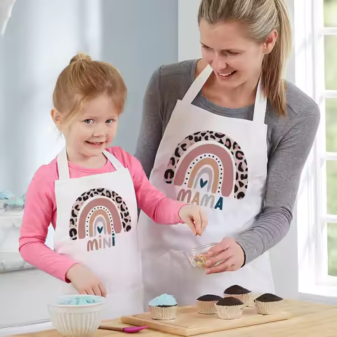 Rainbow Mama Rainbow Mini Print Apron Mom Kids Family Matching Apron Mother Girl Kitchen Apron Cooki