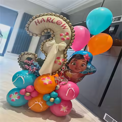 33pcs Moana Girl Balloons Kit 40inch Creamy Number Foil Balloons For Kids Birthday Party Decoration 