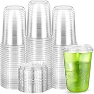 [50 Pack] Clear Plastic Cups with Lids, Disposable Strawless Coffee Iced Drink Cup – Cold Beverage T