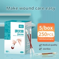 50/250 Pcs Disposable Iodine /Alcohol Cotton Swabs Stick Wound Sterilize ​Asepsis Cotton Portable Ou