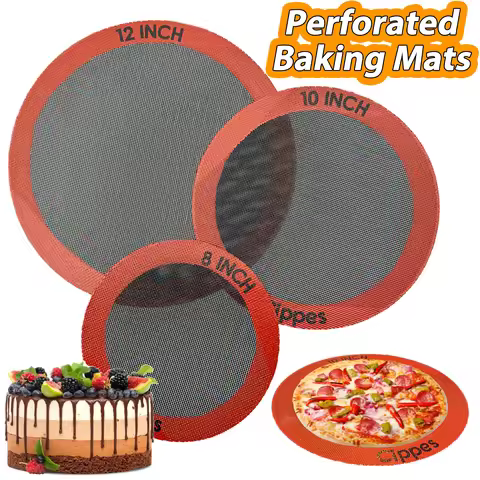 1 / 3PCS Round Silicone Perforated Baking Mat, Non-Stick Reusable Baking Sheets, for Pizza, Bread, C