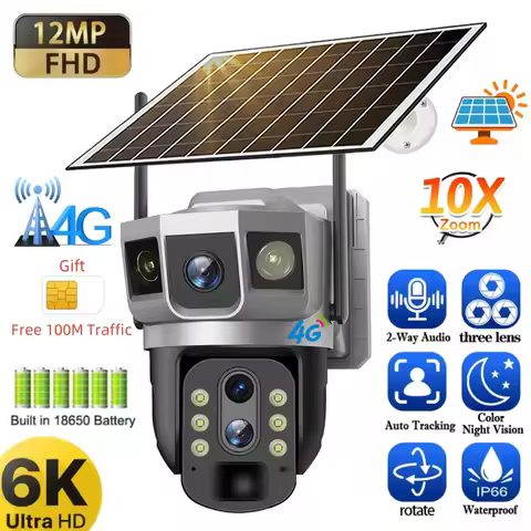 4G IP Camera With 4G Sim Card 12MP 6K Triple Lens Triple Screens 10x Optical Zoom Motion Detect Nigh