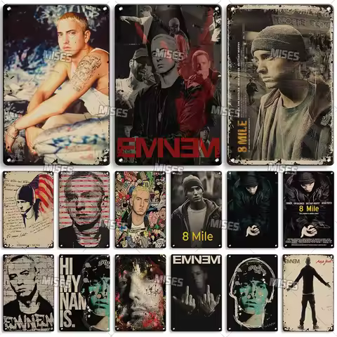 MISES Eminem Posters 8 Mile Metal Tin Sign Pub Studio Wall Plate Bar Metal Sign Retro Metal Poster M