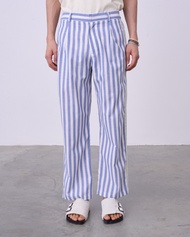 (Leisure Projects) STRIPE PANTS กางเกงขายาว เอวยางยืด ตกเเต่งด้วยเทปริบบิ้นถักคอตตอน ที่ด้านข้าง