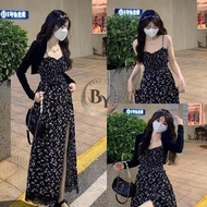 Set of 2-Piece Floral Lace Dress with Split Sides Black andJacket Streetwear BY7200 2 piece set wome