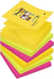 Post-it Super Sticky Z-Notes, Carnival Collection, 76mm x 76mm, 6 Pads of 90 Sheets