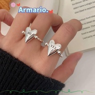 ARMARIO Letters Ring, Glossy Surface Stainless Steel Heart Ring, Fashion Adjustable "YES""NO" Exquis