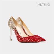 10CM HLTINO秋冬淺金亮片婚鞋