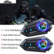 Y12Pro Double 300 meter intercom  Motorcycle Helmet Bluetooth Headset  , LED Lights, Waterproof, Han