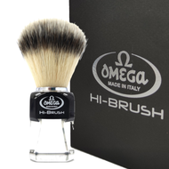 Omega 40634 Transparent with Black Square Handle Hi-Brush Synthetic Shaving Brush with Box