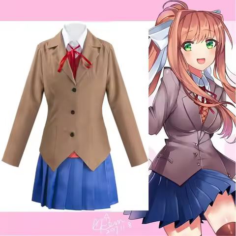 Anime Doki Doki Literature Club Monika Cosplay Costumes Sayori Yuri Natsuki Halloween Costumes for W
