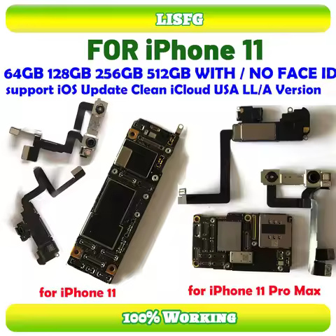 100%Working Mainboard Fully Tested For iPhone 11/11 Pro Max With Face ID 64g/256g Cleaned iCloud And