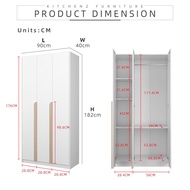 KitchenZ 3FT 3 Door Wardrobe Particle Board with Hanging Rod-HMZ-FN-WD-S3015 / S4013
