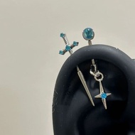 Trend Blue Sword Stud Earrings for Women Personality Star Pendant Round Ball Earring Jewelry