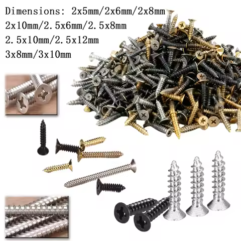 100pcs Small Micro Phillips Flat Countersunk Pan Head Self Tapping Wood Screw Machine Laptop Screws 