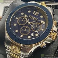 VERSUS VERSACE凡賽斯精品錶,編號：VV00273,48mm圓形藍金色精鋼錶殼寶藍色錶盤精鋼金銀相間錶帶