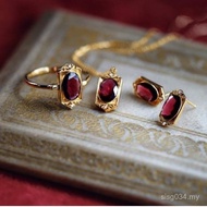 Crystal Ring Retro Pure Necklace Earrings Red Pomegranate 925 Japanese Style Set agete One Piece Shi
