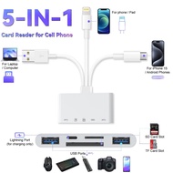 SD Card Reader for iPhone 5-in-1 Universal Memory Card USB Reader USB-C Lightning to Camera SD/TF Card Reader Compatible with iPhone Samsung Huawei All Cellphone Laptop Computer (P