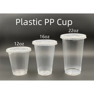 (READY STOCK) EC PP Cup 12oz / 16oz / 22oz with " Flat Lid " - 360ml / 500ml / 700ml Disposable Plas