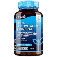 Multivitamins &amp; Minerals for Men - 25 Essential Active Vitamins &amp; Minerals with Maca Root &amp; Panax Ginseng - 180 Vegan Multivitamin Tablets - High Dose Nutravita