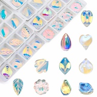 Manik Manik Kristal Kaca Kilau Aurora AB Bentuk Daun Crystal Beads DIY