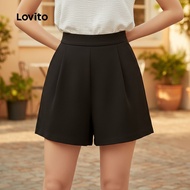 (trendy3)Lovito Casual Plain Pleated Short for Women L128ED032