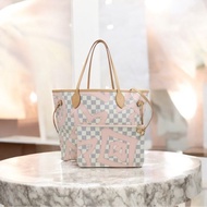 「JL精品代購」98新 LV 白棋盤格neverfull 購物袋