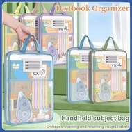Transparent Mesh Book Bag – L-Shaped Zipper Storage Pouch for Student Subject Organization