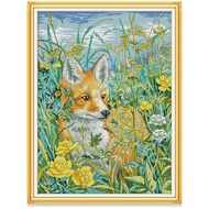 Cross Stitch Kit Fox Animal Design 14CT/11CT Counted/Stamped Unprinted/Printed Fabric Cloth, Cross Stitch Complete Set with Pattern