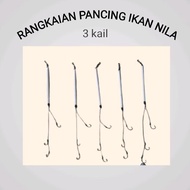 rangkaian pancing lumut ikan nila 3 mata kail Umpan