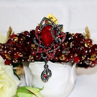 Red and black crystals crown Beaded handmade tiara Red royal diadem Bridal crown