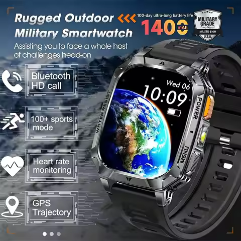 2026 New Military AK103 1400 mAh Battery Smart Watch Men 2.01" AMOLED Screen IP68 Waterproof Sports 