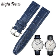 20มม. (หัวเข็มขัด18มม.) สีน้ำเงินสายนาฬิกาสีดำสำหรับ IWC Portofino สายนาฬิกาหนังสายนาฬิกาเปลี่ยนได้ห