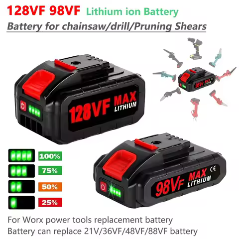 128VF 98VF Rechargeable Lithium Battery for Worx 21V 36VF 48VF 88VF Chainsaw Reciprocating Saw Power