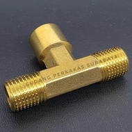 T CONNECTOR M1/4 x F1/4 x M1/4 SAMBUNGAN PIPA 1/4 DRAT LUAR DRAT DALAM MODEL T FULL BRASS TYPE 5109 