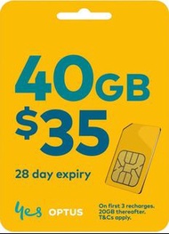 [澳洲包郵直送] 澳洲旅遊Optus 預付SIM 卡40Gb 28日 境內無限通話