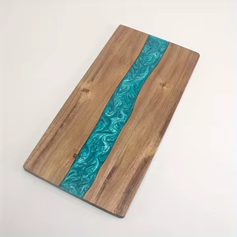Expoxy Resin Blue River Pattern Charcuterie Board for Bread Vegetable Fruit Meat Acacia Wood Decorat