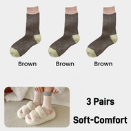 1/3/4 Pairs Women Thermal Socks Winter Warm Point Yarn Mid-Crew Slouchy Color Block Thick Socks EU 3