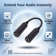 6.35mm 1/4 Inch Female to Female Coupler Cable 30cm TRS TS Stereo Adapter for Guitar Bass Audio Conn