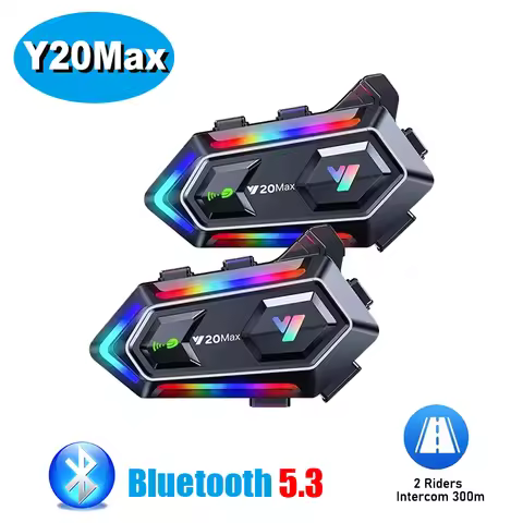 Y20 Max Motorcycle Helmet Bluetooth Headset Intercom 300M IPX6 Waterproof Battery 1000mAh Double Noi