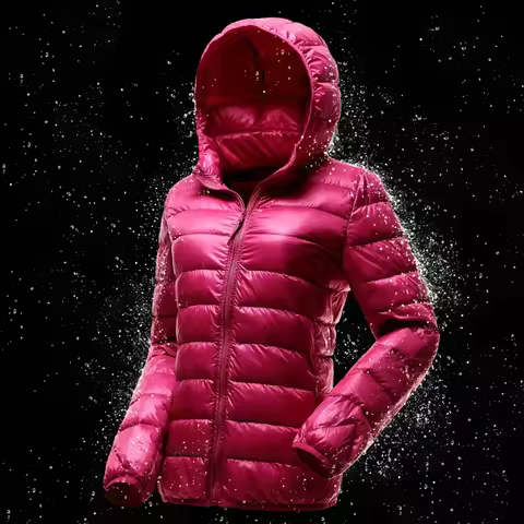 Women's Cropped Puffer Jacket, 90% White Duck Down Hooded Coat, Ultra Lightweight Warm Winter Jacket